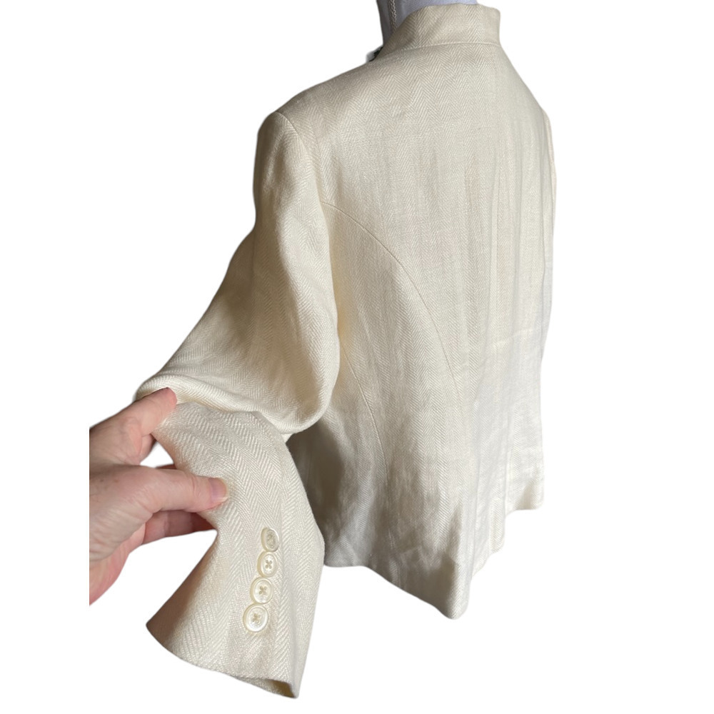 Vintage Lauren Ralph Lauren Nehru Jacket 1990's Sz 14W Ivory White Linen Fitted - Picture 8 of 12